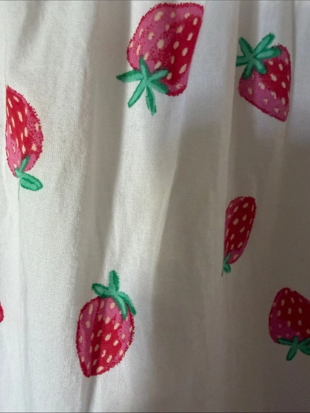 EUC J. CREW White Sundress Nap Dress Pink Red Strawberry Print Ruffle Strap Midi